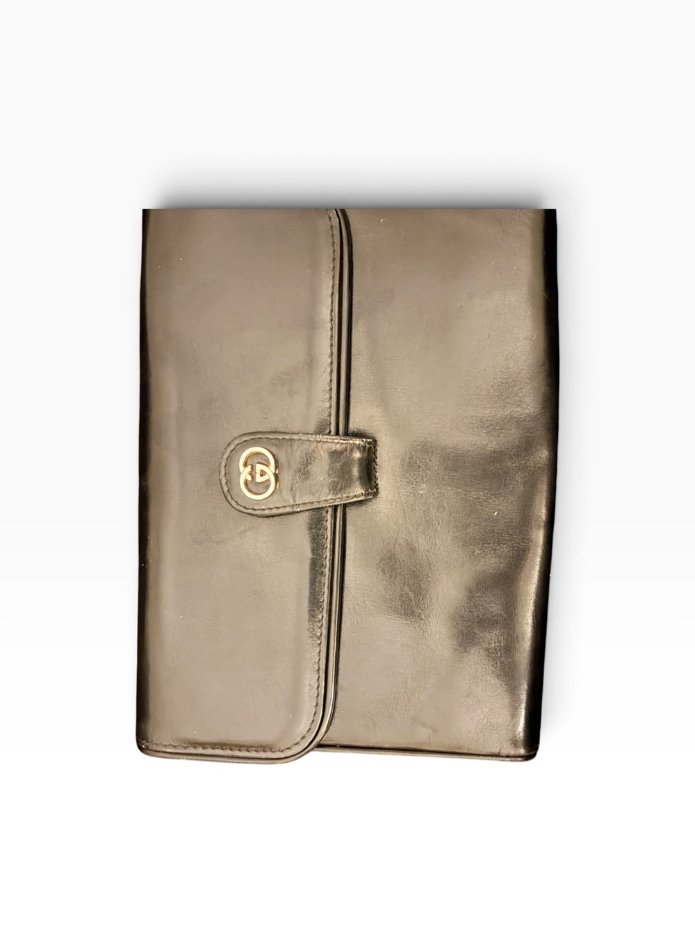 Gucci Black Leather Foldover clutch with Gold Logo